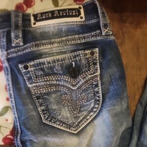 Rock Revival Women's Washed Blue Embroidered Pocket Skinny Jeans